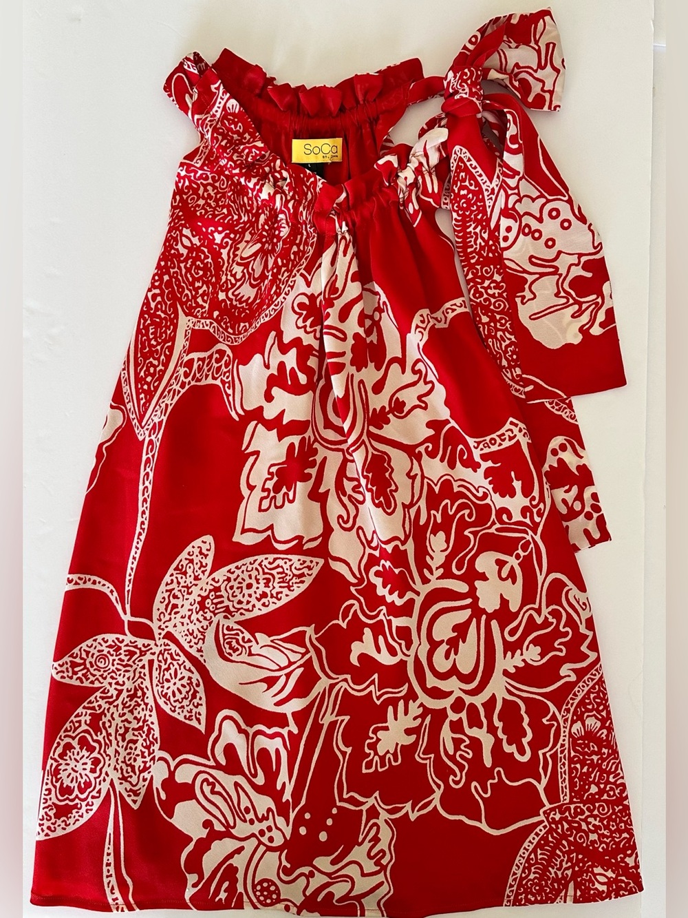 SoCa Red & Cream Floral Halter Dress